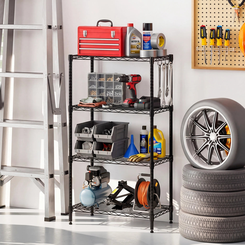 Scaffale metallo 4 ripiani regolabile resistente rete v-Scaffale organizzatore casa cucina garage 272 kg 59 x 34 x 108 cm