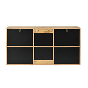Credenza con 3 ante e 6 vani, push-to-open - per soggiorno - in MDF e truciolare - nero e legno