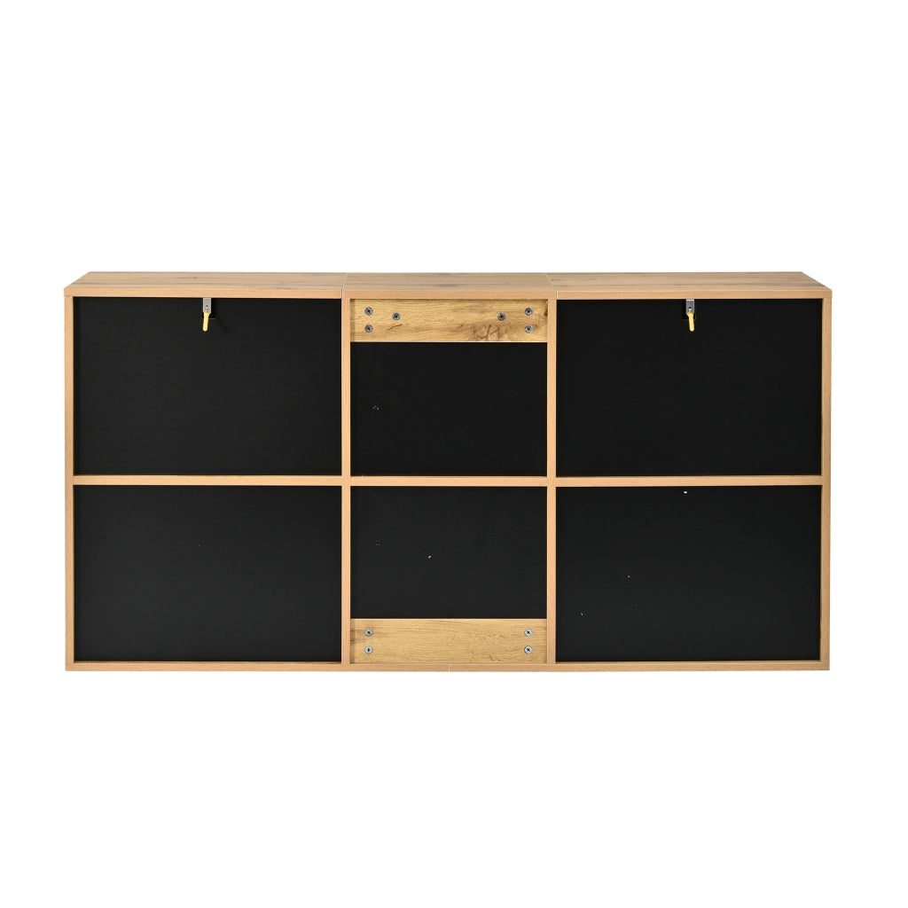 Credenza con 3 ante e 6 vani, push-to-open - per soggiorno - in MDF e truciolare - nero e legno