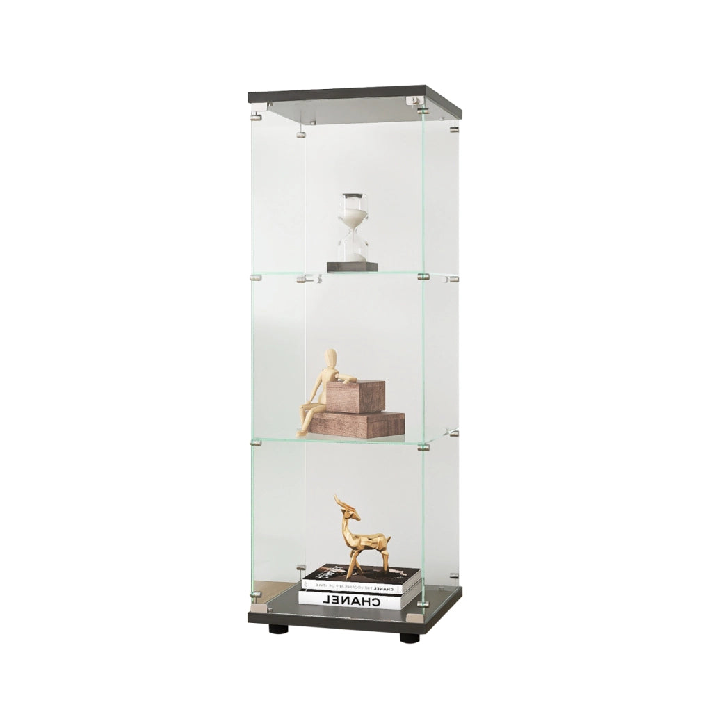 Vetrina espositiva in vetro con serratura, struttura nera, 42,4x36,3x125,2cm, mobile espositore per collezioni e modellini