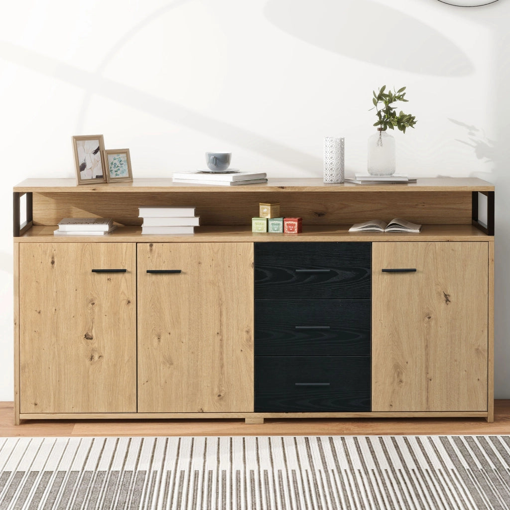 Madia con 3 ante; 3 cassetti e ripiani regolabili - per soggiorno - 150x35x75.9 cm