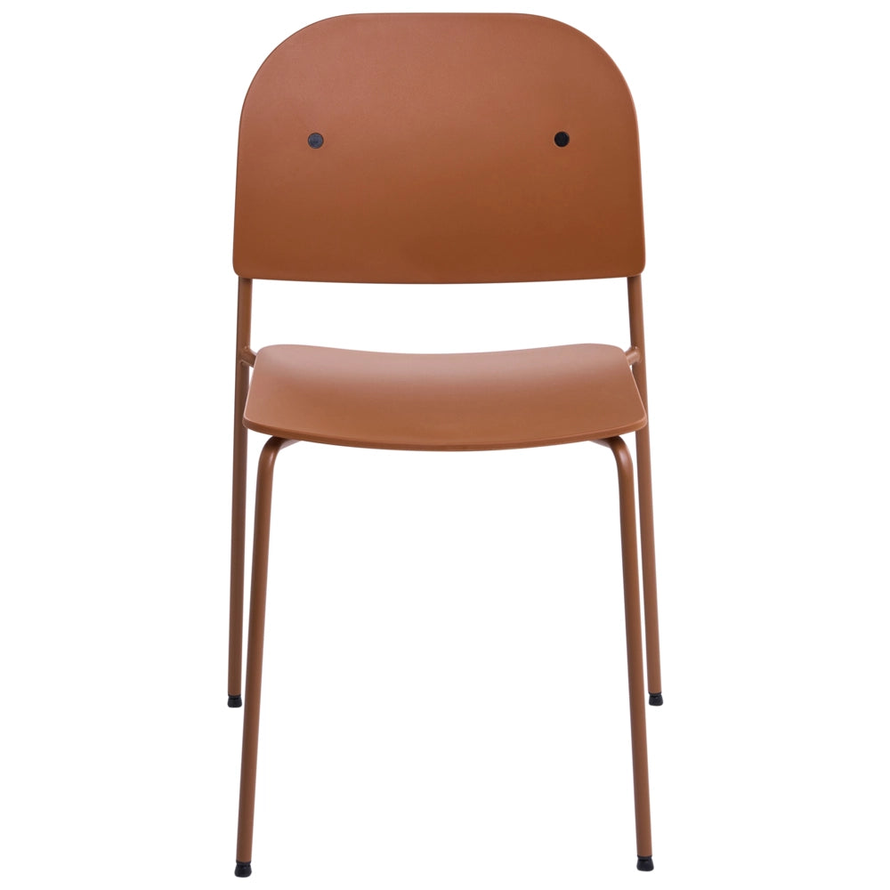 Set di 2 sedie da pranzo con seduta in materiale sintetico arancione e struttura in metallo, in stile minimalista scandinavo, per la zona pranzo della cucina