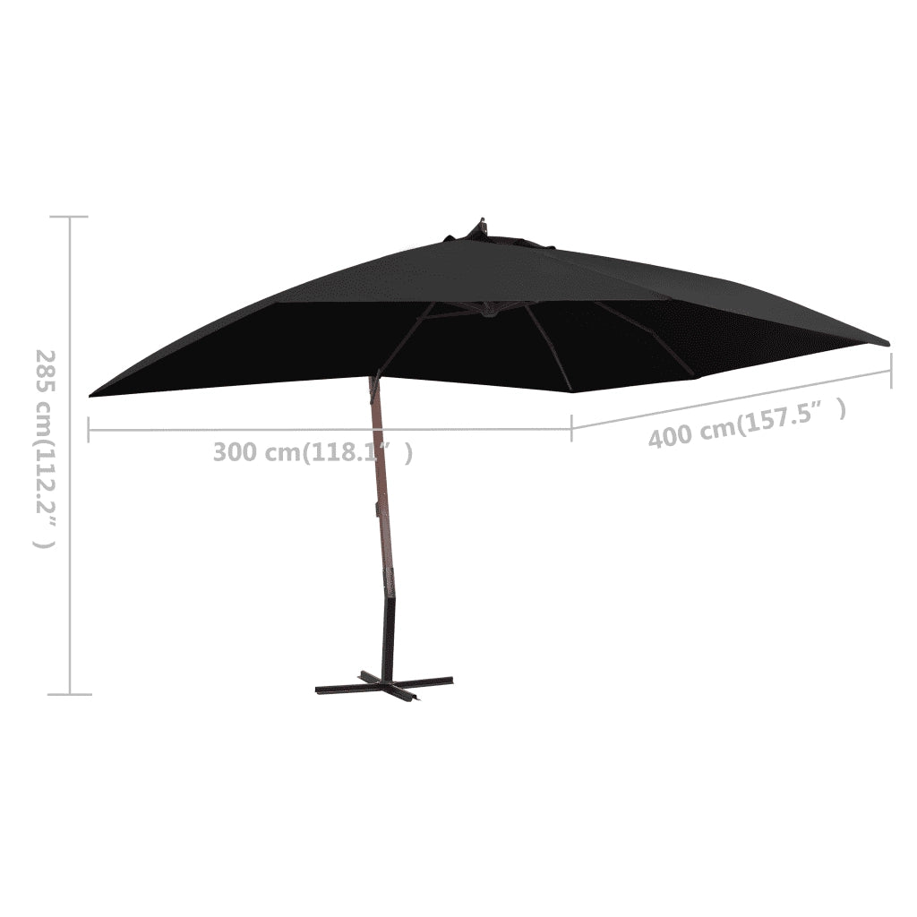 Ombrellone a Sbalzo con Palo in Legno 400x300 cm Nero cod mxl 25303
