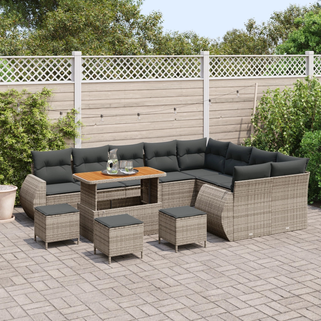 Set Divani Giardino con Cuscini 13 Pezzi Grigio Polyrattan Acacia