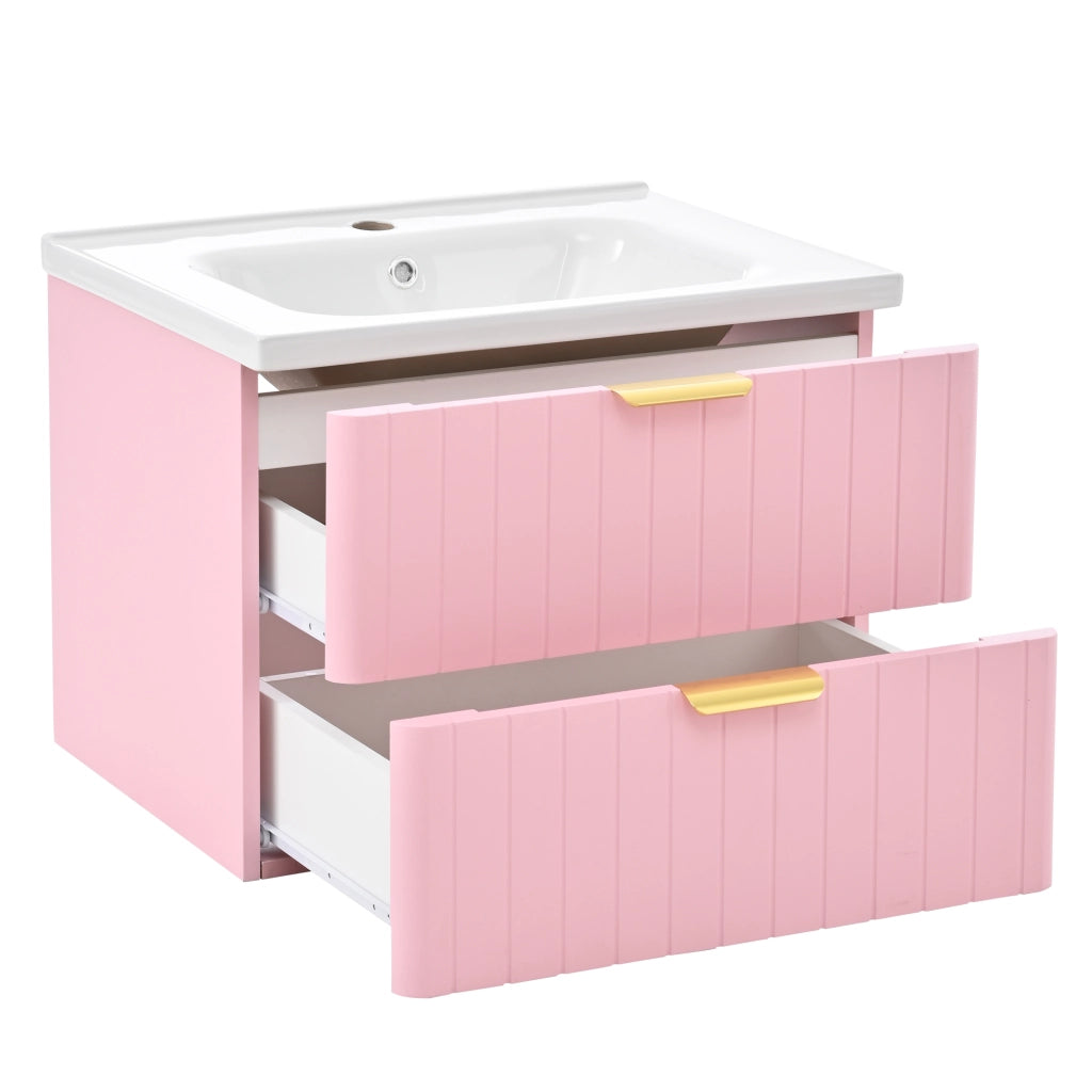 Mobile sottolavabo sospeso con lavabo in ceramica a 2 livelli in MDF rosa e bianco 28,3 kg