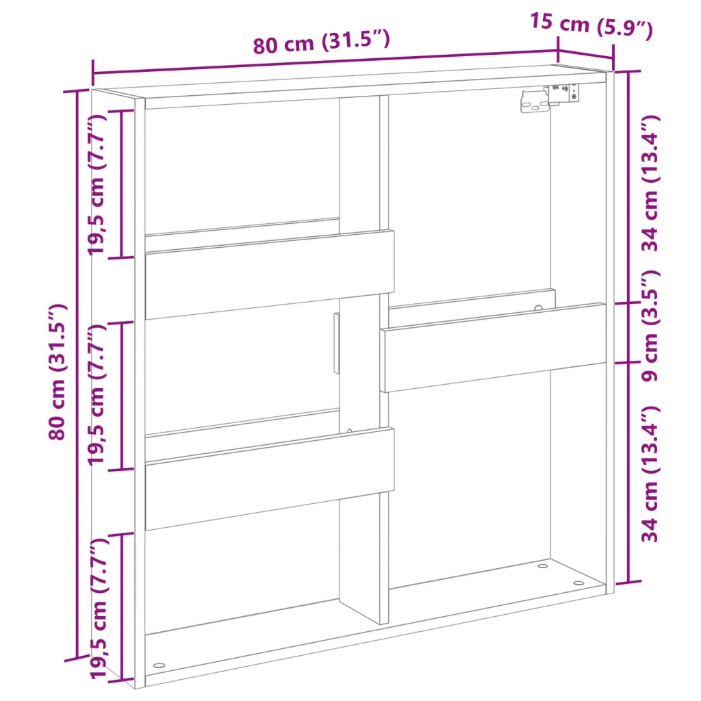 Armadietto a Muro Rovere Marrone 80x15x80 cm Legno Multistrato