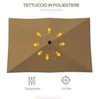 Ombrellone da Giardino Rettangolare 3x2 m con Apertura a Manovella e Inclinabile, Caffè