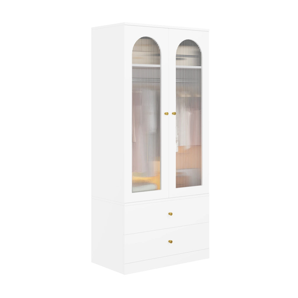 Armadio 90x50x200 cm con 2 cassetti e ante in vetro MDF bianco