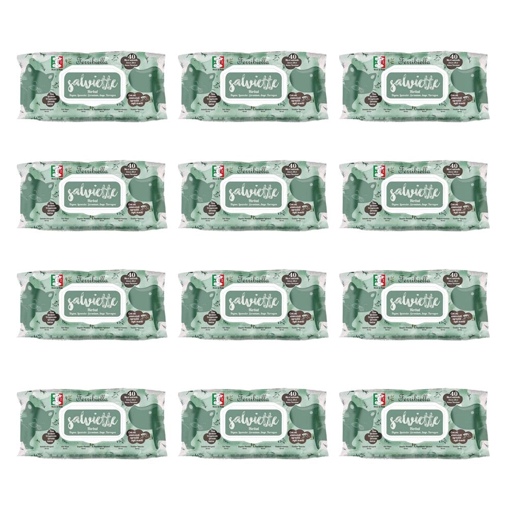 Multipack 12 confezioni salviette per cani e gatti con oli essenziali sgraditi agli insetti herbal