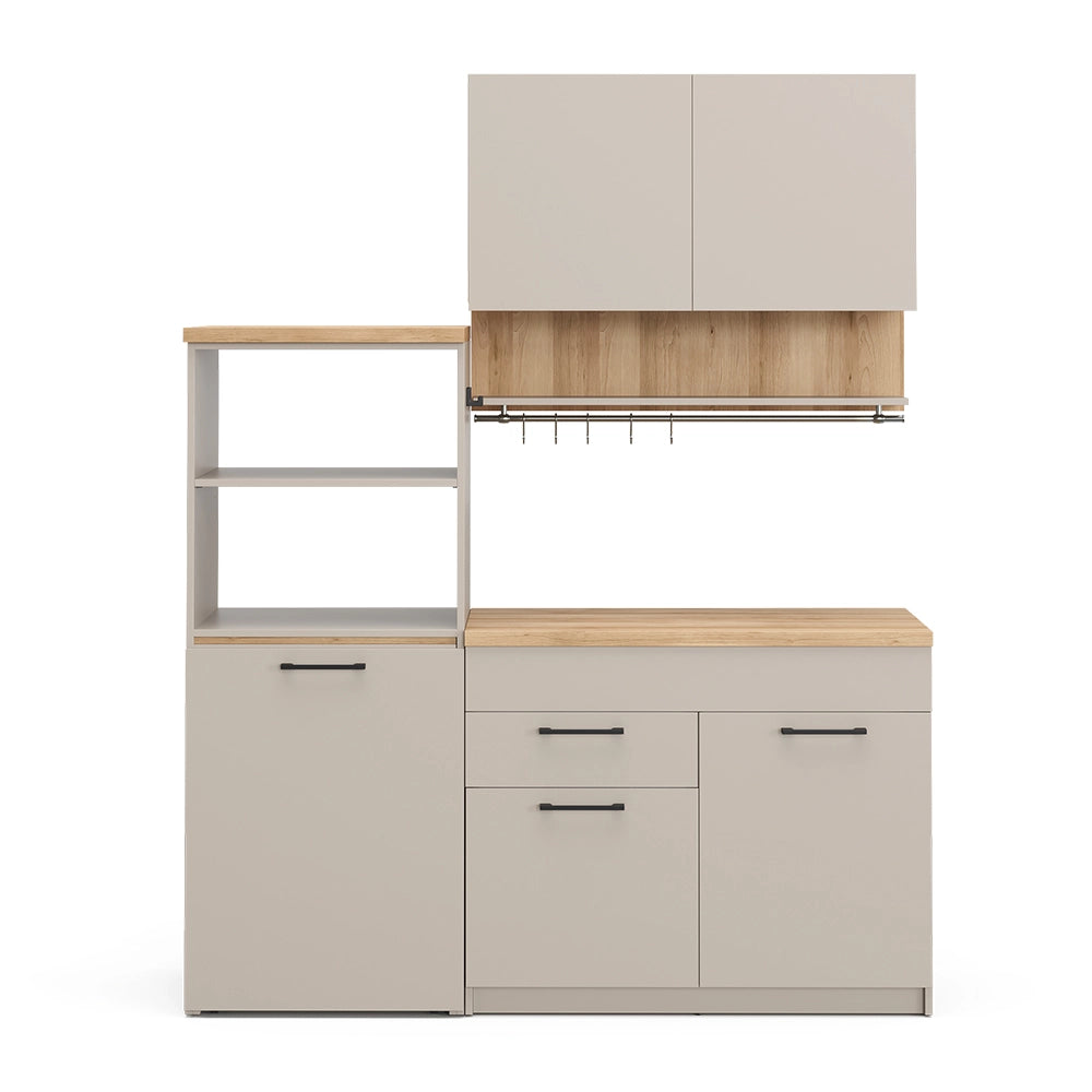 Vicco Cucina monoblocco Grigio 160 cm con tavolo allungabile con striscia LED
