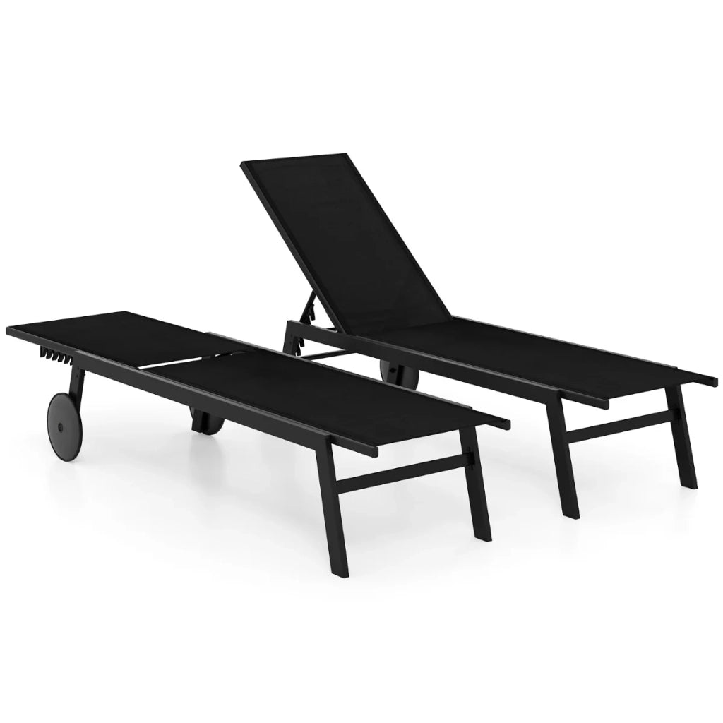 Set di 2 sedie da giardino 190-150,5 x 59 x 33,5-99 cm comfort regolabile tessuto traspirante struttura in metallo nero 20_0017500