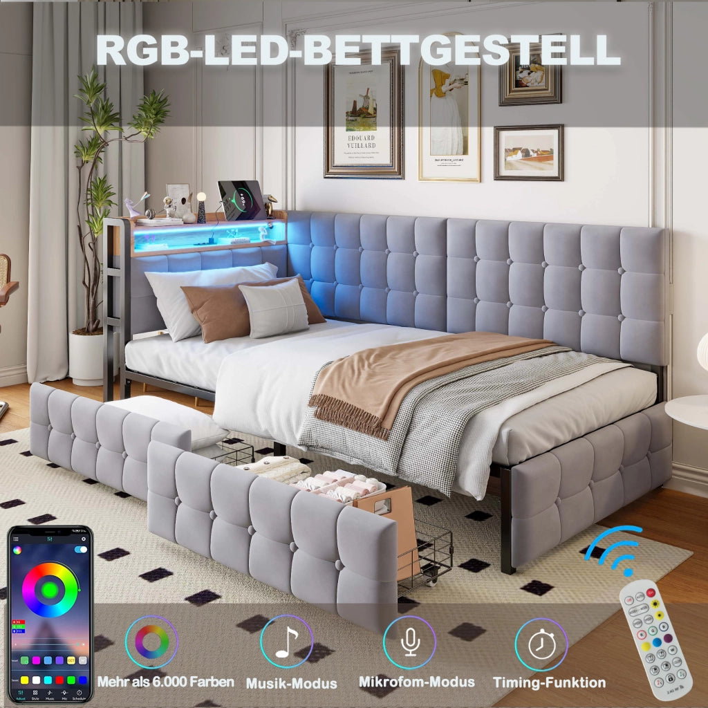 Divano letto imbottito tessuto 90x200 cm