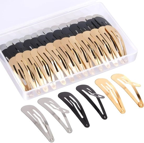 60 pezzi di spille per capelli a pressione, 5 cm spille per capelli a pressione in metallo con scatola per donne, ragazze, ragazzi (oro, argento, nero)