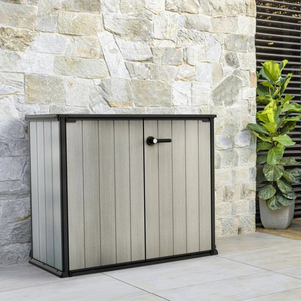 Armadio da esterno Kindersley, Mobile outdoor, Mobiletto giardino multiuso, Contenitore per balcone o garage, 140x77 h120 cm, Grigio
