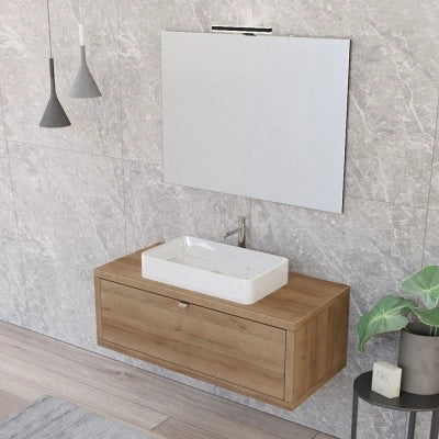 Mobile bagno sospeso 110 cm rovere miele con lavabo da appoggio e specchio Master