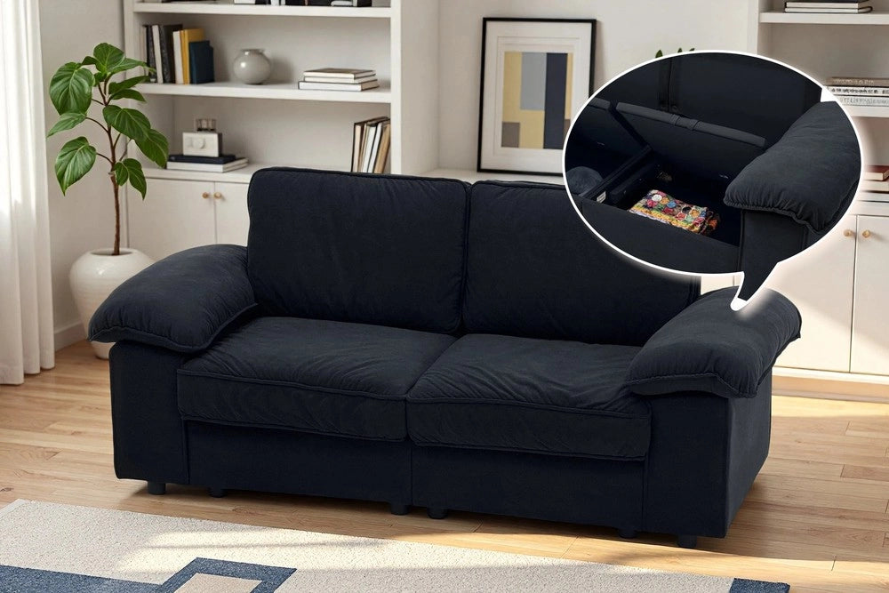 Divano 2 posti con contenitore ¨C Minimal ¨C Tessuto, struttura in legno, nero