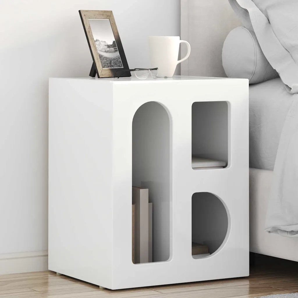 Comodino | Armadio da Notte | Mobiletto da notte Bianco Lucido 40 x 35 x 50 cm Legno multistrato