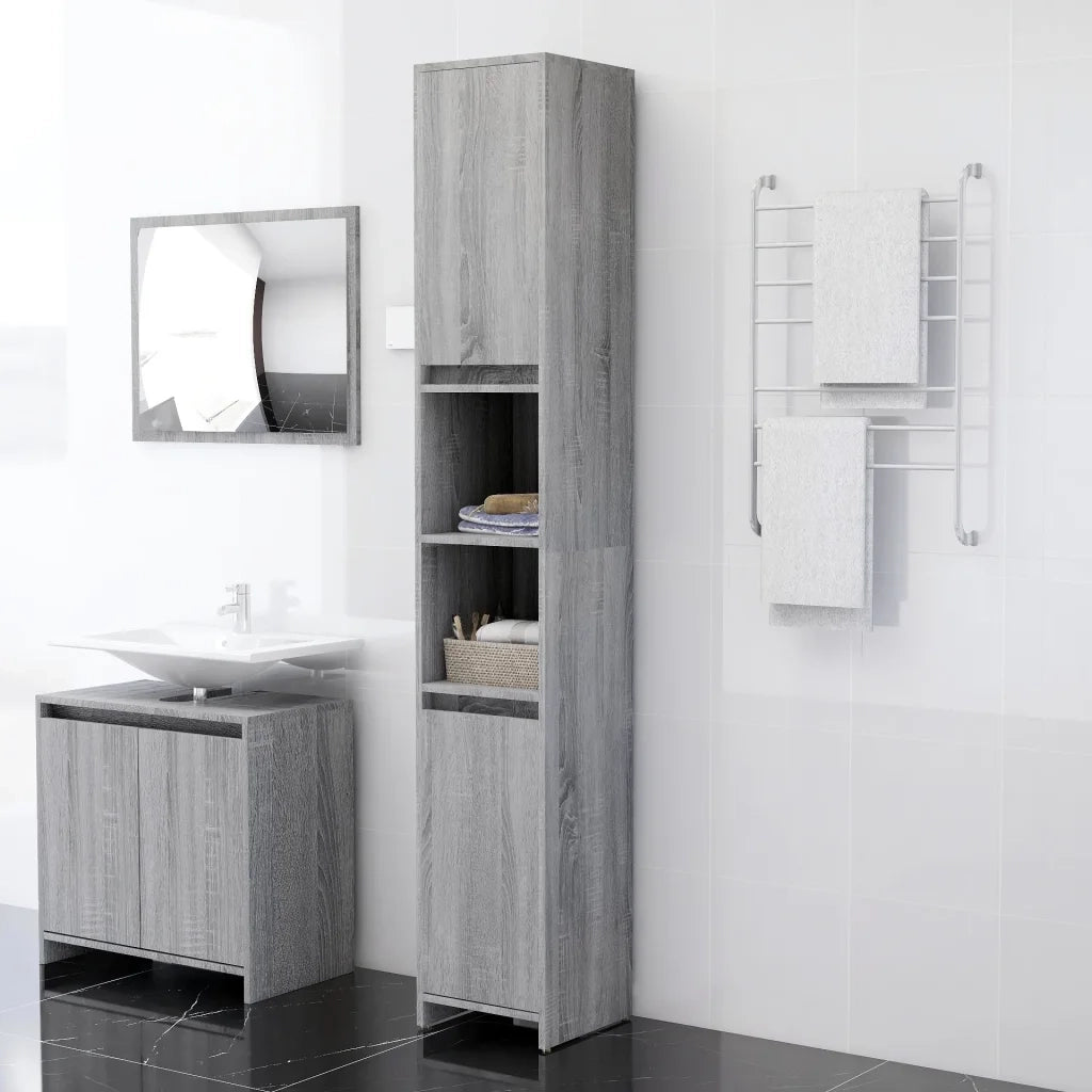 Armadio Bagno | Mobile da Bagno Rovere Grigio 30x30x183,5cm Legno Ingegnerizzato