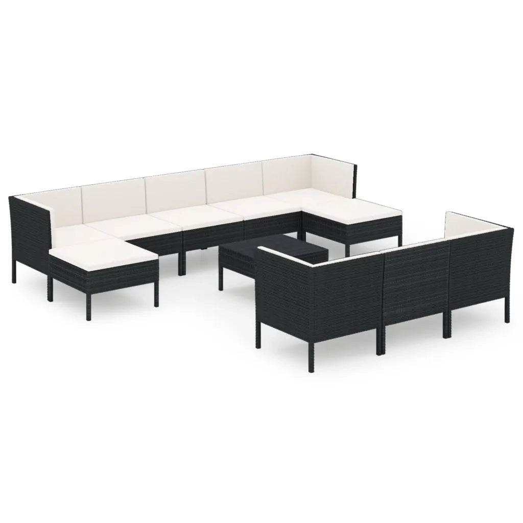 Set Divani da Giardino 11 pz con Cuscini in Polyrattan Nero cod mxl 41987