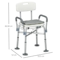Sedia Doccia ad Altezza Regolabile con Braccioli e Cuscino Rimovibile 53.5x52x80-90 cm, Bianca