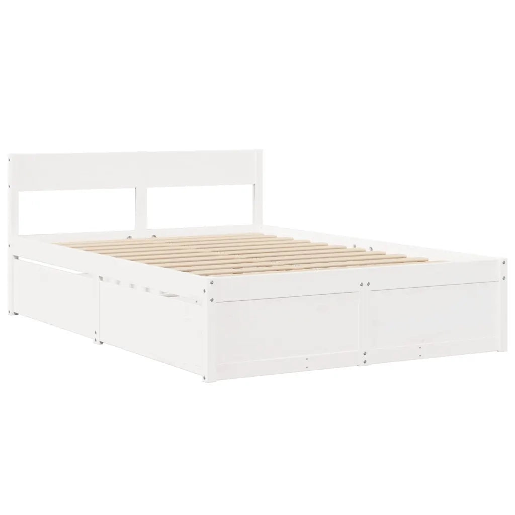 Letto Cassetti e Materasso Bianco 120x200cm Legno Massello Pino 3281902