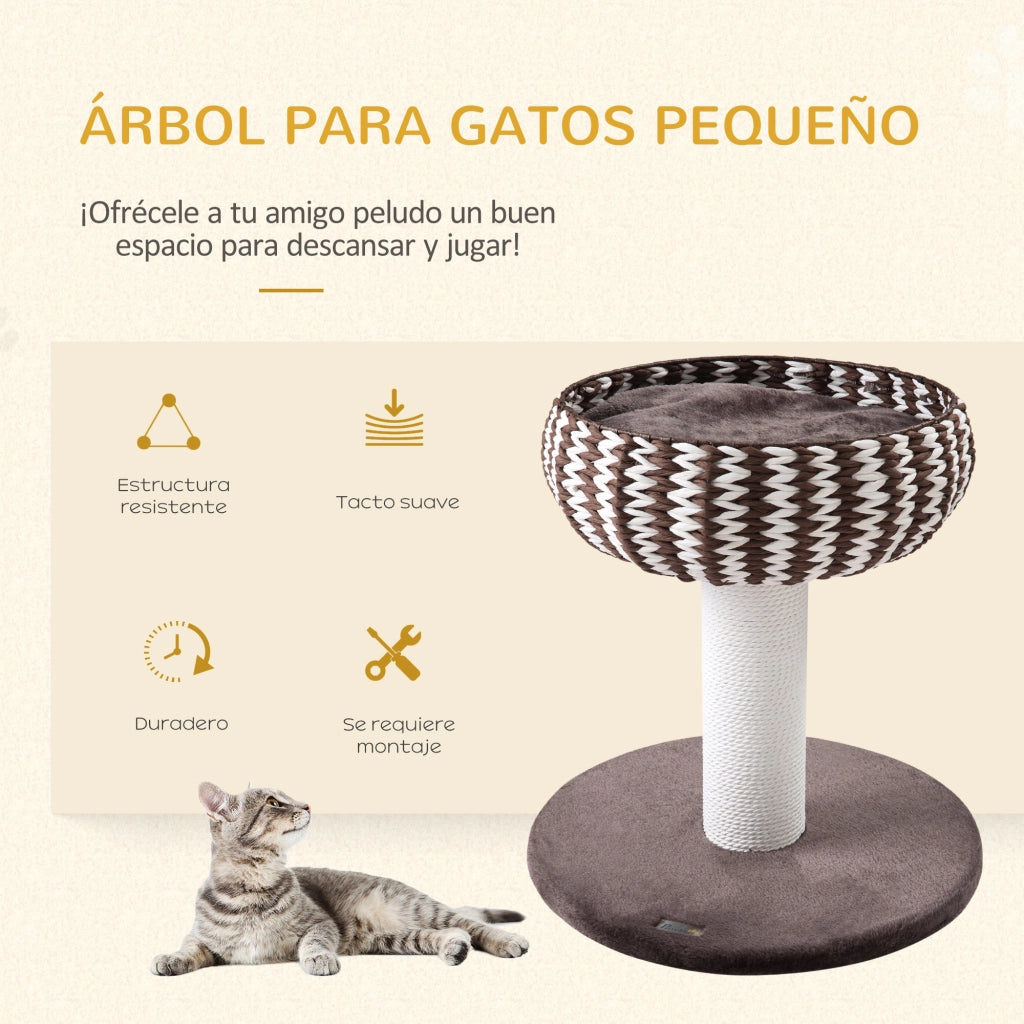 Torre Riscatore per Gatti con Letto e Cuscino ¨C Zephmum ¨C 50x50x52 cm Marrone e Bianco
