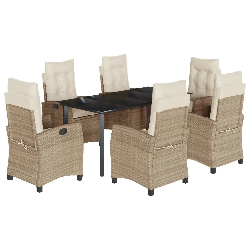 Set da Pranzo da Giardino 7 pz con Cuscini Beige in Polyrattancod mxl 111046