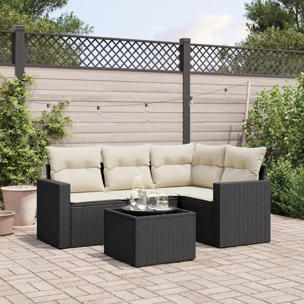Set Divani da Giardino 5 pz con Cuscini in Polyrattan Nero 3251253
