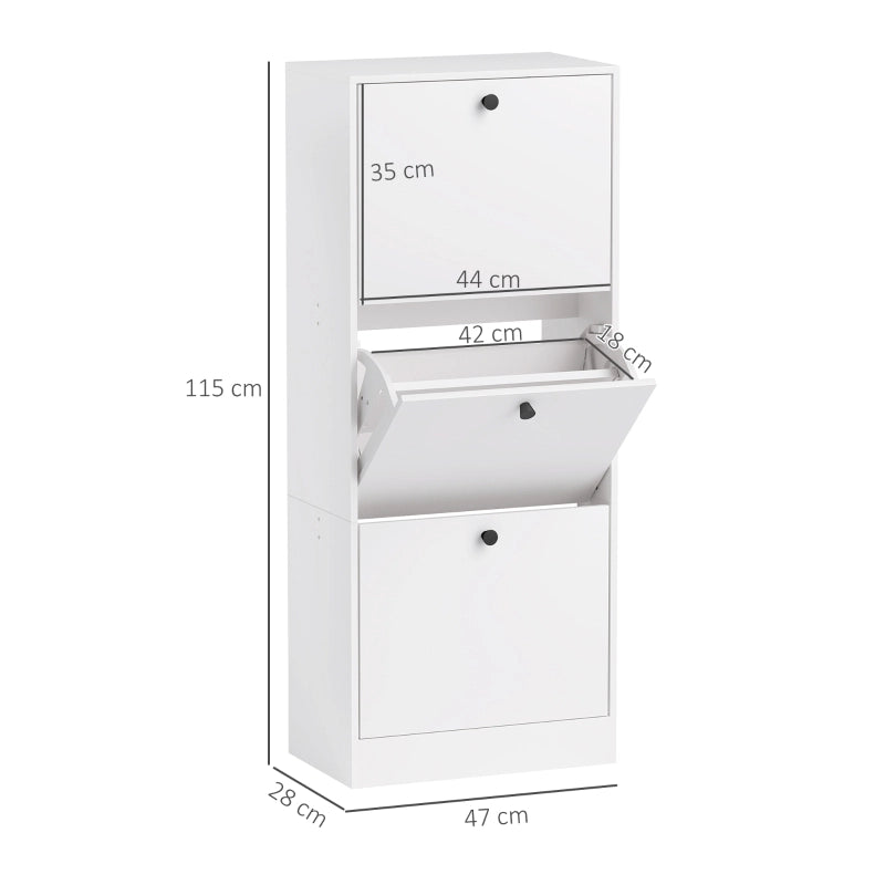 Scarpiera a ribalta con 3 ante e ripiani regolabili, stile moderno salvaspazio per ingresso, 47 × 28 × 115 cm, bianco