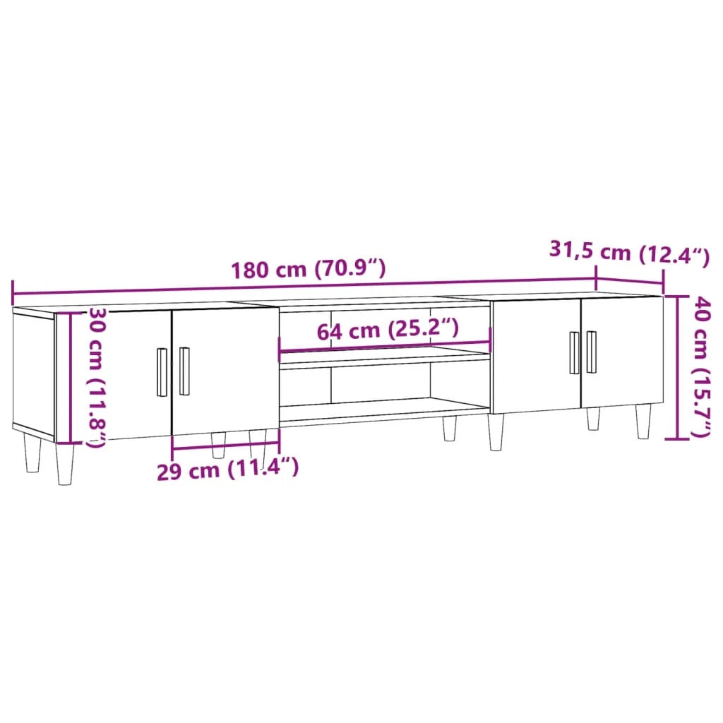 Mobile TV multimediale mensola TV credenza mobile TV sala da pranzo soggiorno camera da letto rovere lavorato a mano 180 x 31,5 x 40 cm legno ingegnerizzato marrone 02_0027250