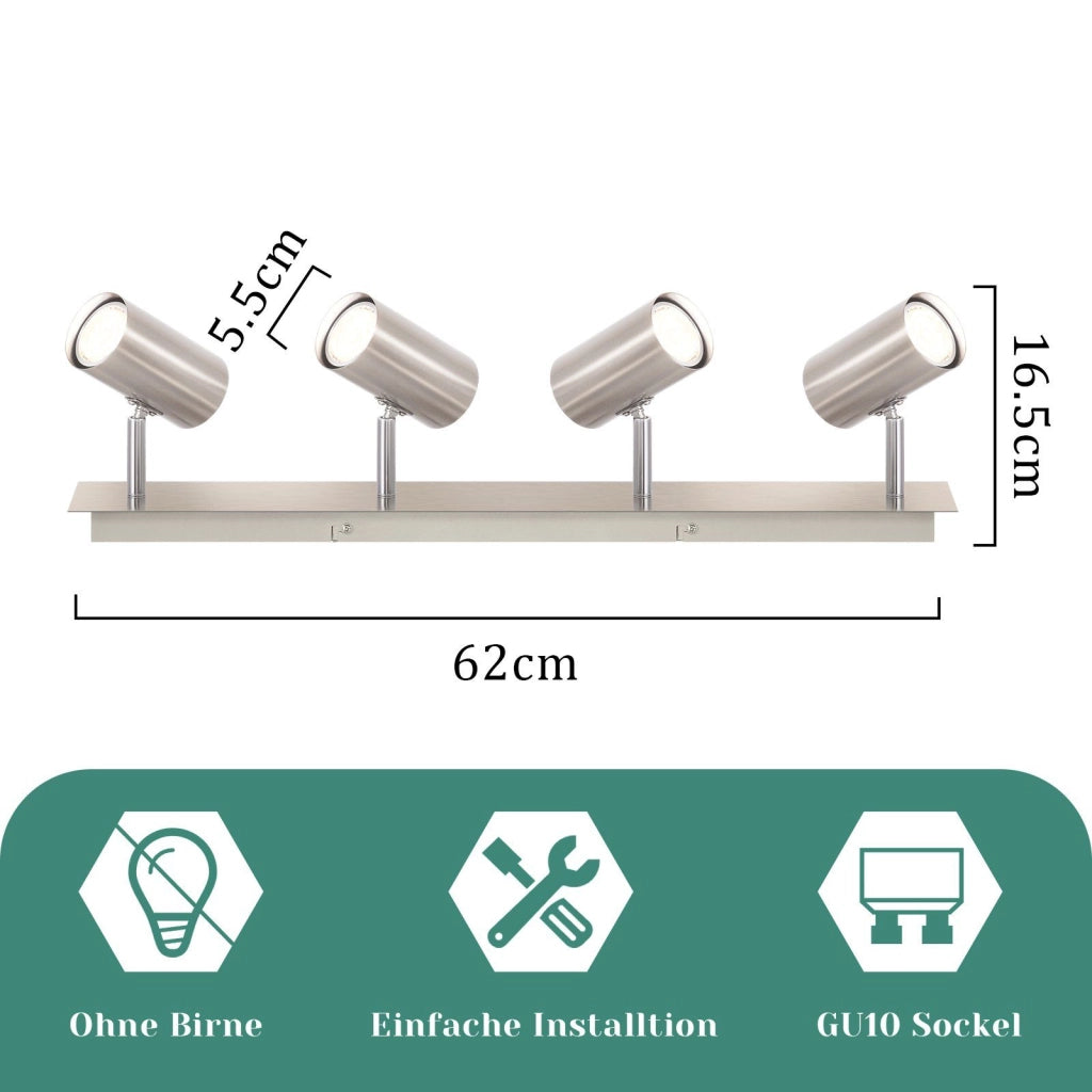 ZMH Faretto da soffitto nichelati 4 luci GU10 orientabili 330° stile moderno per soggiorno camera letto senza lampadina
