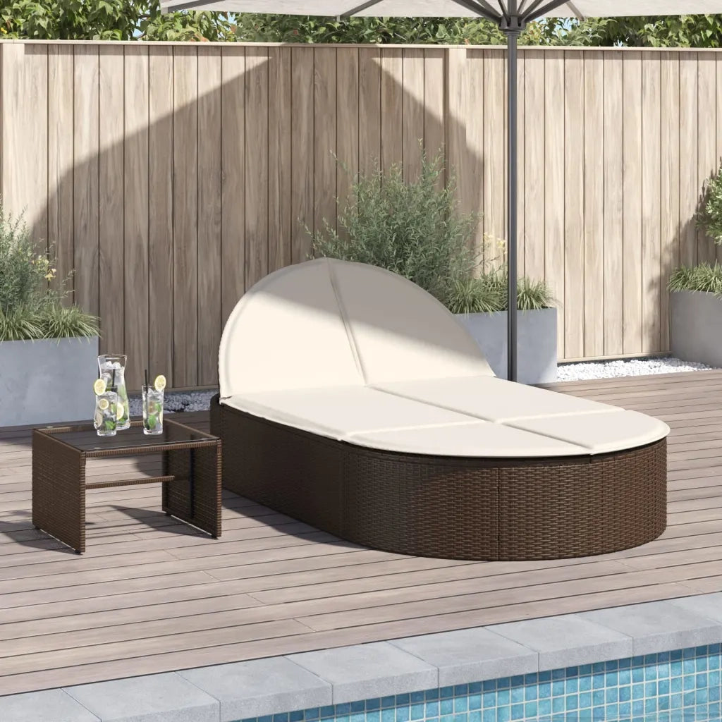 Lettino Prendisole | Sdraio da giardino | Lettino da sole con Cuscini Marrone in Polyrattan