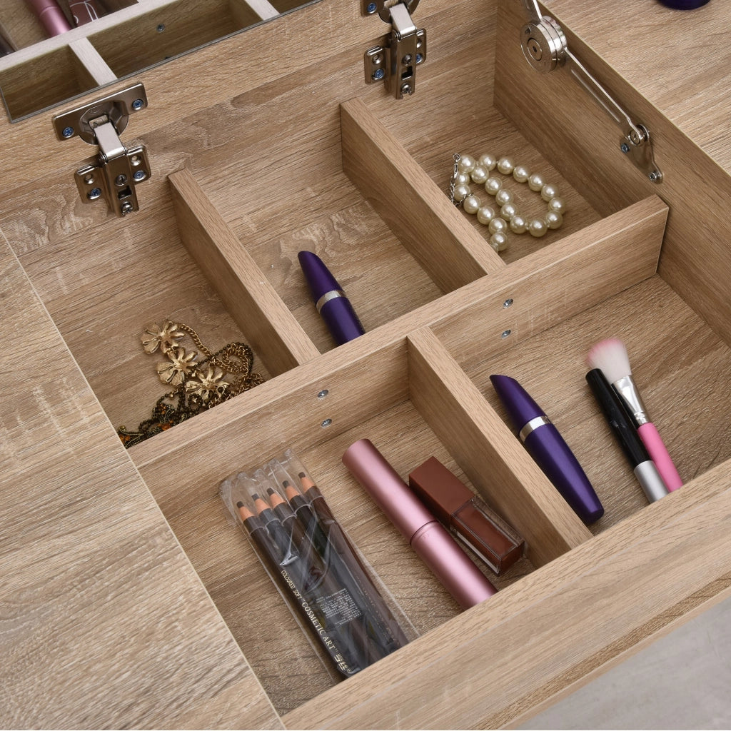 Consolle Trucco Moderna 100x45x118 cm con Specchio e Sgabello
