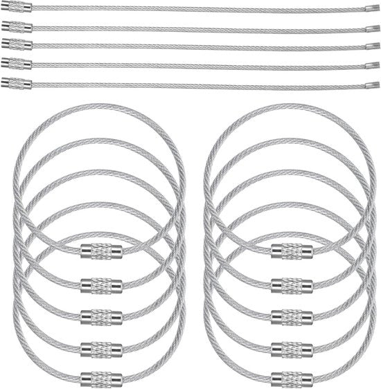 Set di 25 clip per chiave, clip per chiave a cavo da 15 cm, anelli per chiave in acciaio inossidabile con grande anello metallico per identificatori di bagaglio e targhette per identificare gli animali da compagnia