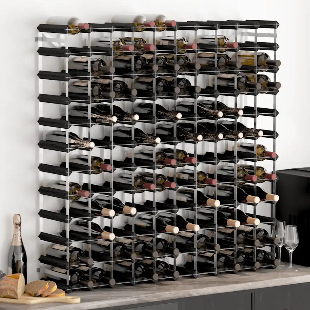 Portavini da 120 Bottiglie Nero in Legno Massello di Pino 325917