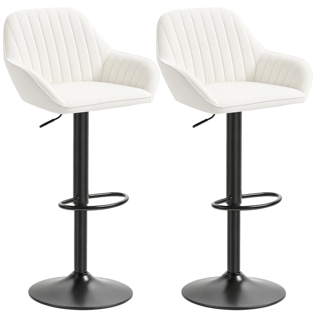 Sgabello da Bar Girevole ¨C Xylo ¨C Velluto Crema, Altezza Regolabile 62-83cm, con Schienale e Poggiapiedi, Set 2 Pezzi