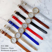 Trade Shop - Orologio Da Polso Zcc 1086 Donna Quarzo Analogico Fashion Moda Pelle Brillantini -