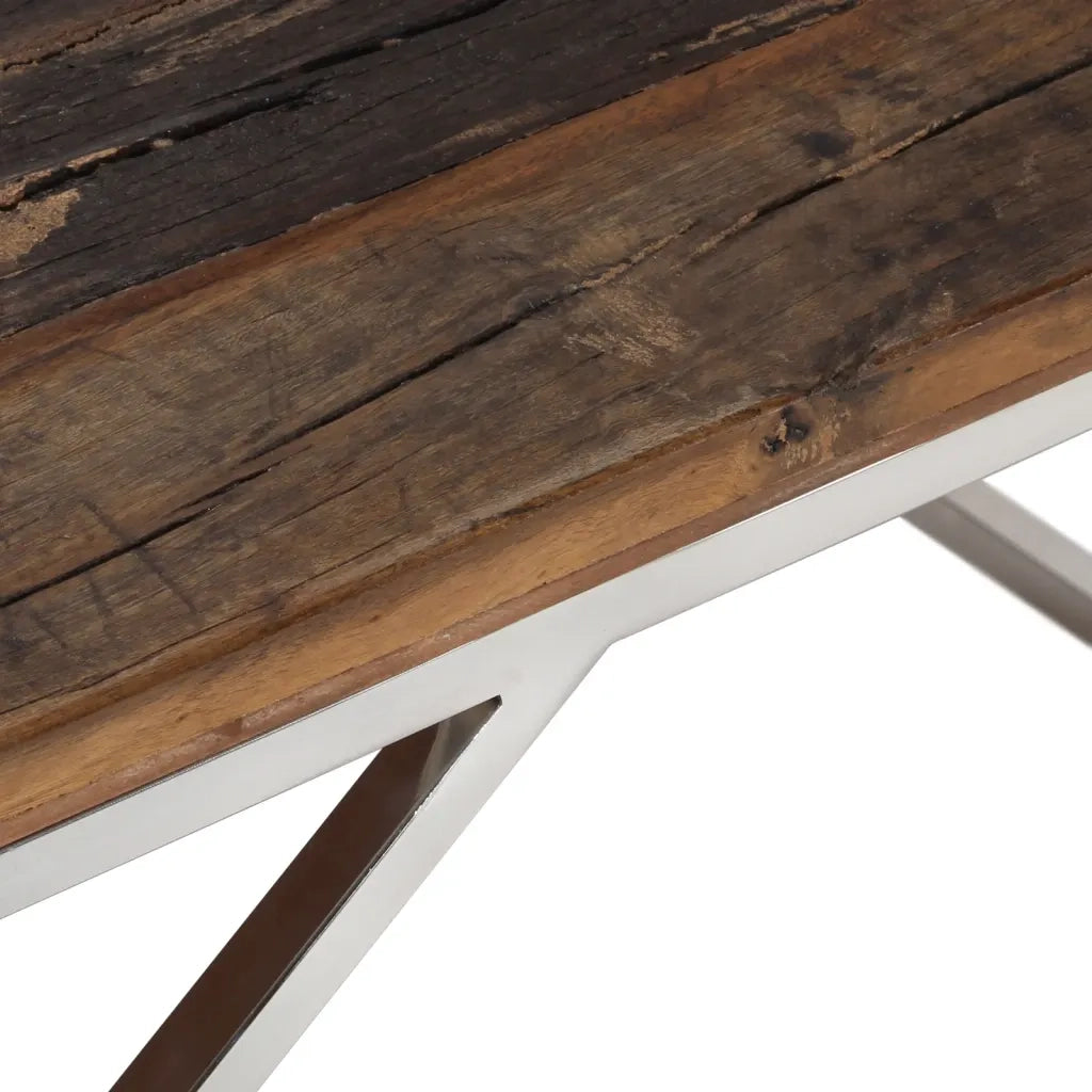 Tavolino da salotto | Tavolino da caff¨¨ | Tavolino da Soggiorno Argento Acciaio Inox e Traverse Legno Massello