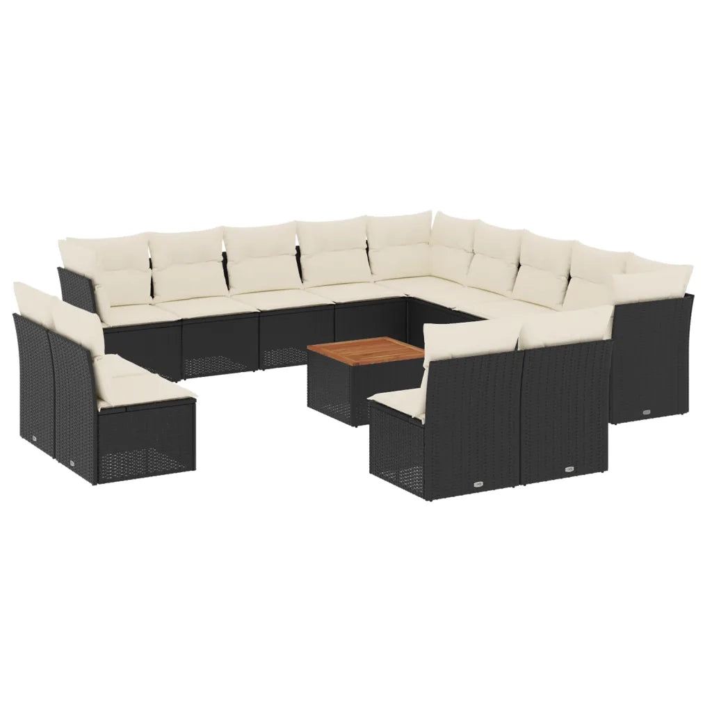 Set Divani da Giardino 14pz con Cuscini in Polyrattan Nero 3223935