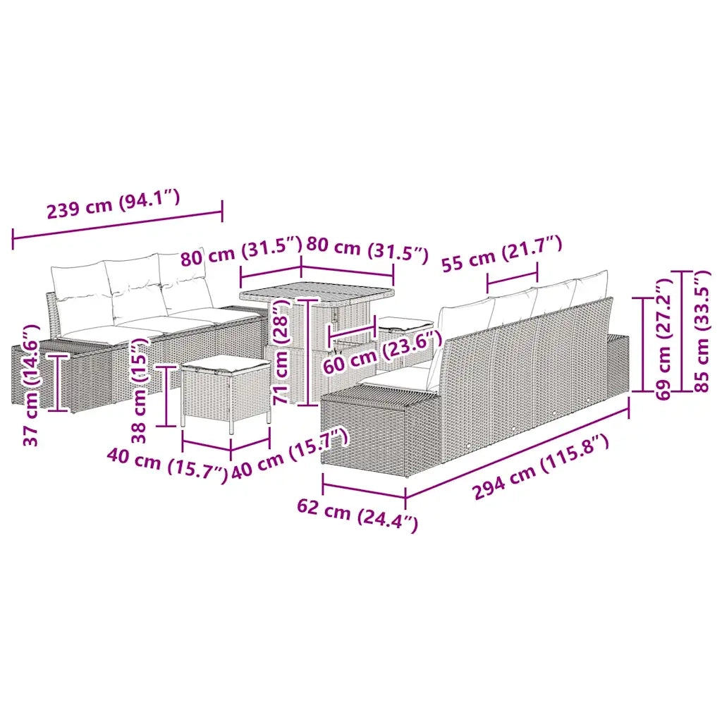 Set Divano da Giardino con cuscino 10 pcs Grigio polyrattan 3362748