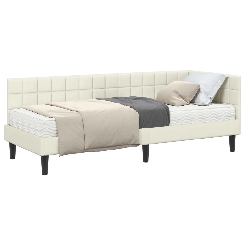 Struttura Letto Angolare con Materasso 2 pcs Crema Velluto
