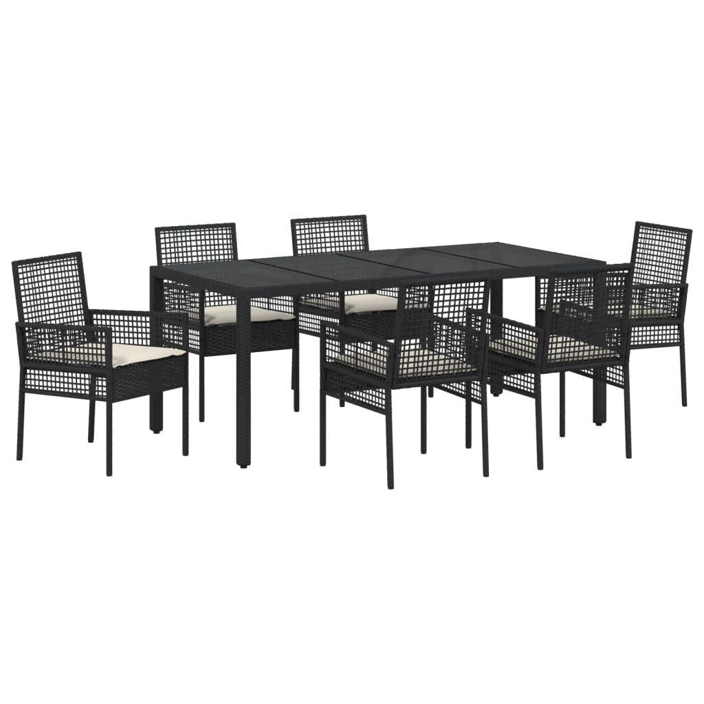 Set da Pranzo da Giardino 7 Pezzi con Cuscini Rattan Nero