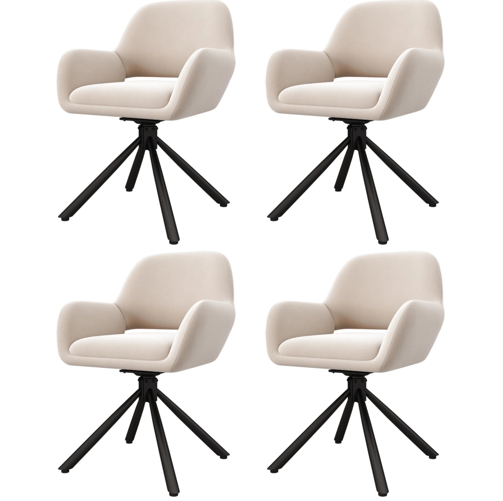Set di 4 sedie da pranzo girevoli con braccioli in velluto e metallo beige