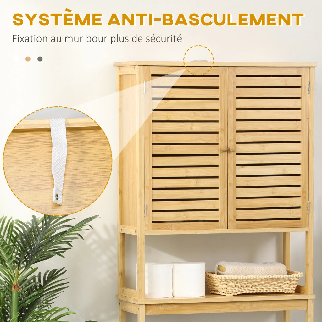 Mobiletto Bagno Sottolavabo con Ante e Ripiani ¨C zephmum ¨C Bamb¨´ 60x23x173 cm