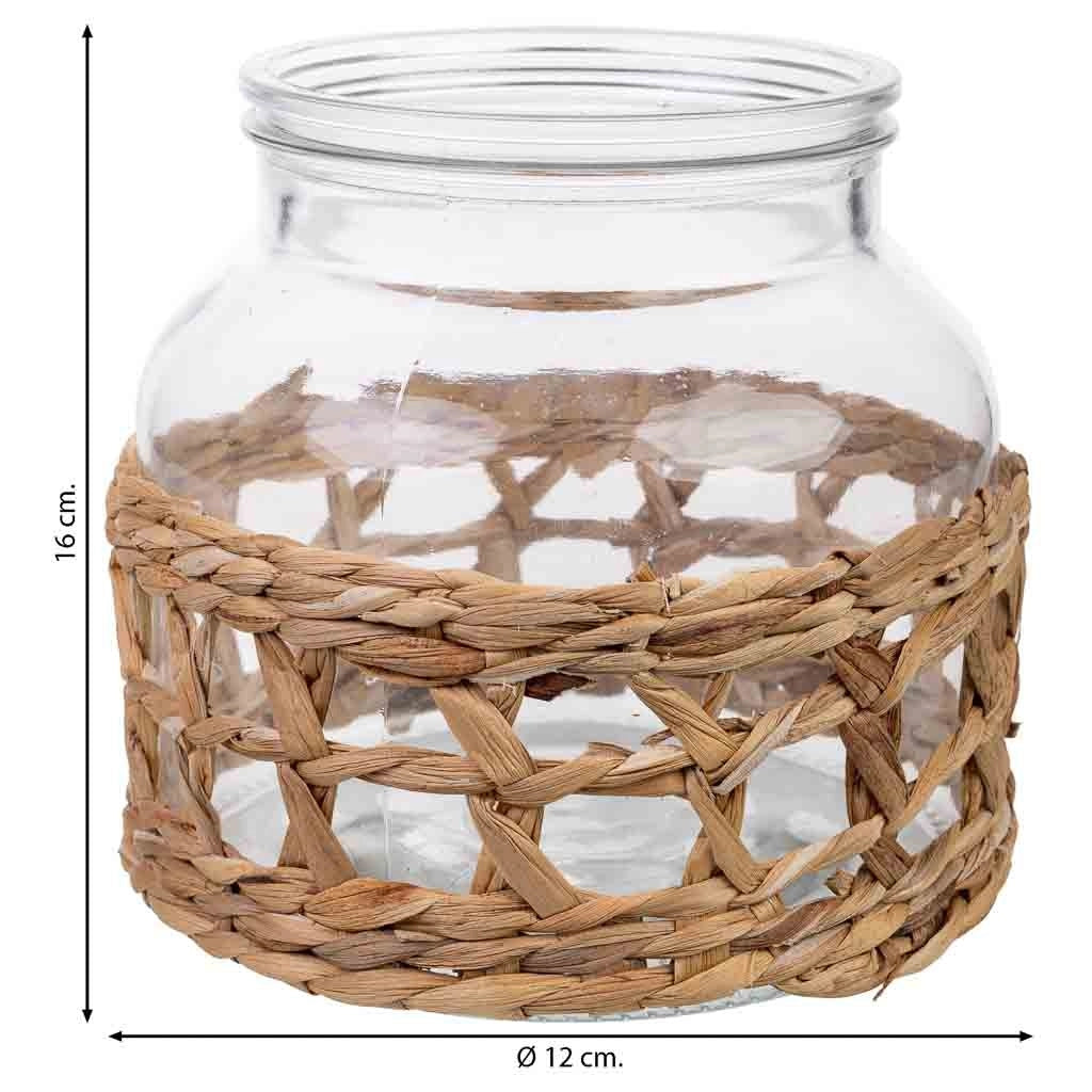 Vaso in vetro rivestito in fibre naturali D12x16h cm