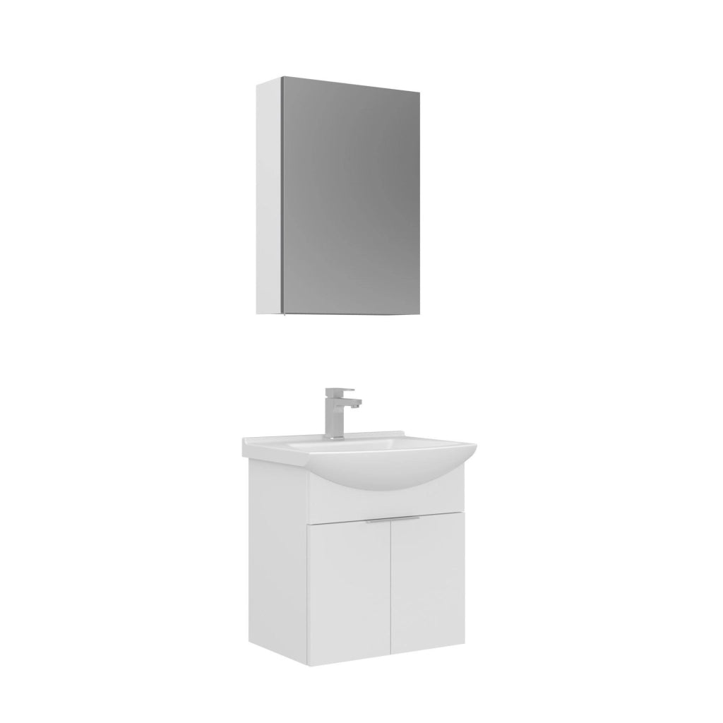 Set mobile lavabo con specchio (2 pezzi) "Purus 55" - 55 x 50 x 58 cm - Bianco