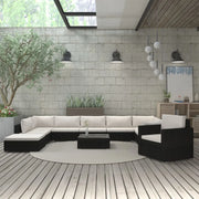 Set Divani da Giardino 11 pz con Cuscini in Polyrattan Nero