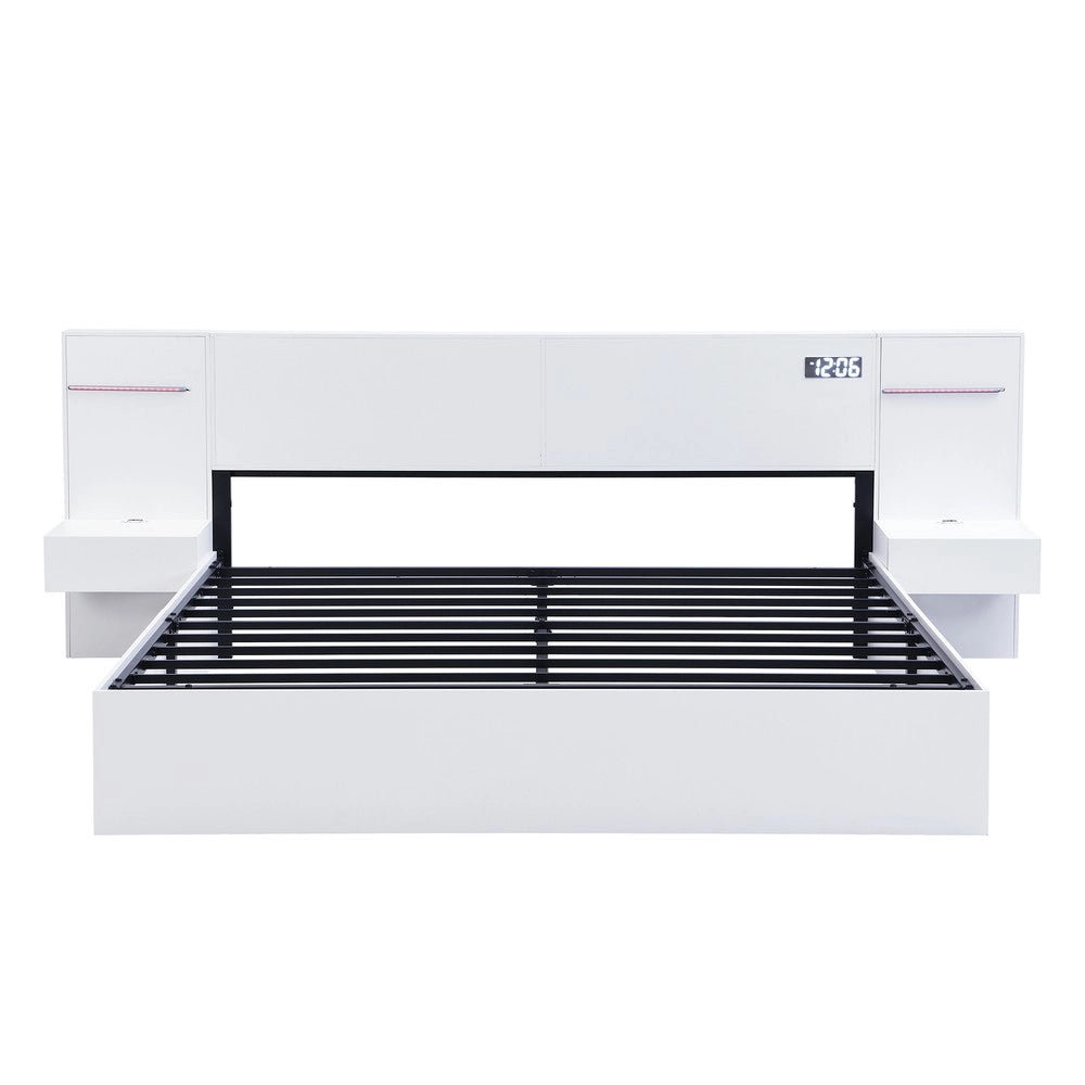 Letto Matrimoniale con LED, USB e Bluetooth ¨C MINIMAL ¨C Legno Bianco 180x200