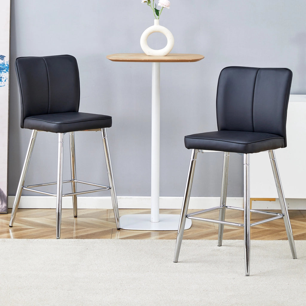Sgabello da bar set da 2 con schienale ergonomico e poggiapiedi in PU e metallo nero e argento 54 × 54 × 51 cm