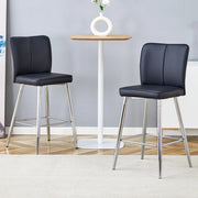 Sgabello da bar set da 2 con schienale ergonomico e poggiapiedi in PU e metallo nero e argento 54 × 54 × 51 cm